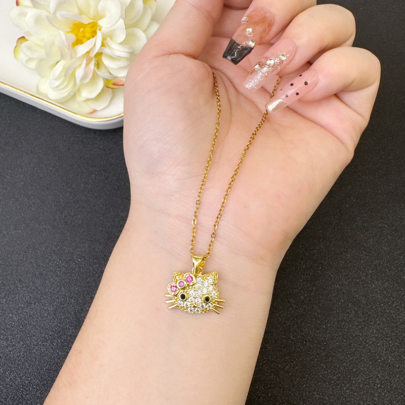 Nuevo collar de oro de arena vietnamita, lujo ligero, diamantes de alta gama, lindos pendientes de gato, joyería simple y duradera para mujer