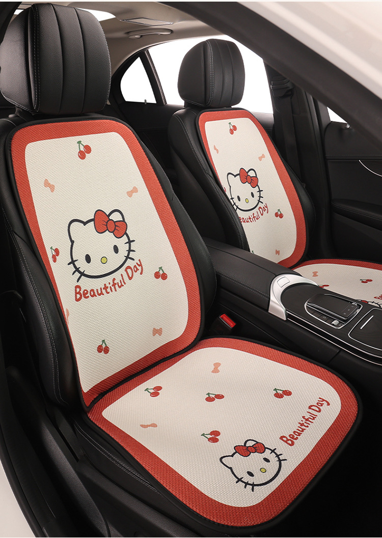 Car Seat Cushion Linen All-Season Breathable Kt Cat Seat Cushion New Half-Cover Seat Cover Cute Cartoon Single Seat Cover