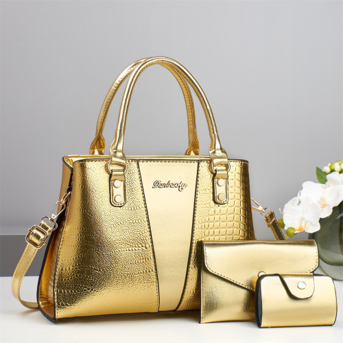 Splicing shiny leather lightweight luxury large capacity women's top handle bag high-end large capacity best-selling women's bag trendy new