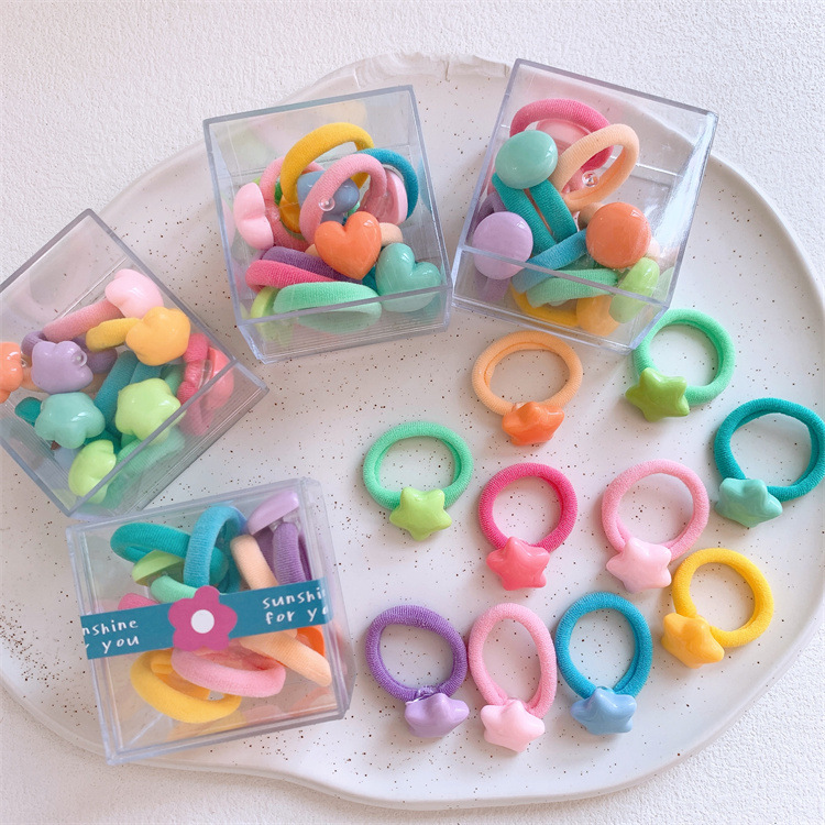 New children's candy-colored heart-shaped five-pointed star hair tie towel ring for girls, does not hurt hair elastic hair tie