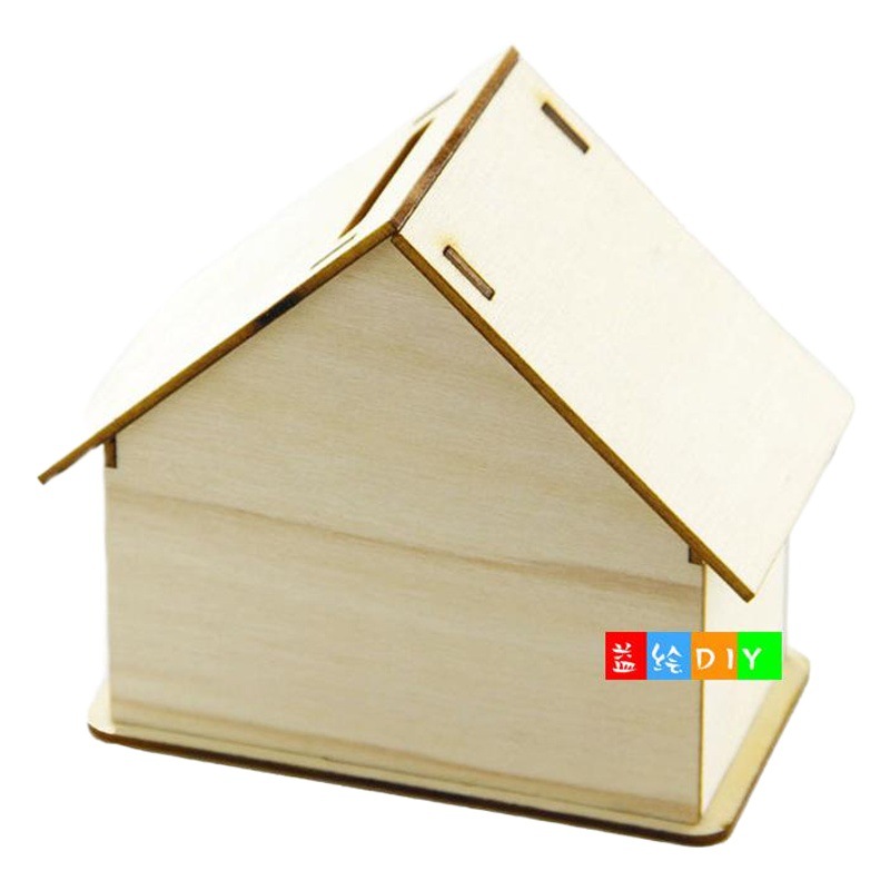 Bricolaje de madera hucha embrión blanco empalme casa hucha copo de nieve barro modelo de casa de madera empalme tridimensional hucha