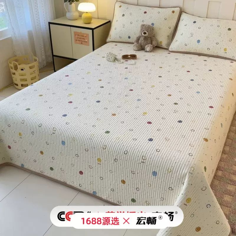 A类全棉床盖单件双面可用牛奶绒纯棉夹棉床盖防滑保暖床品套件