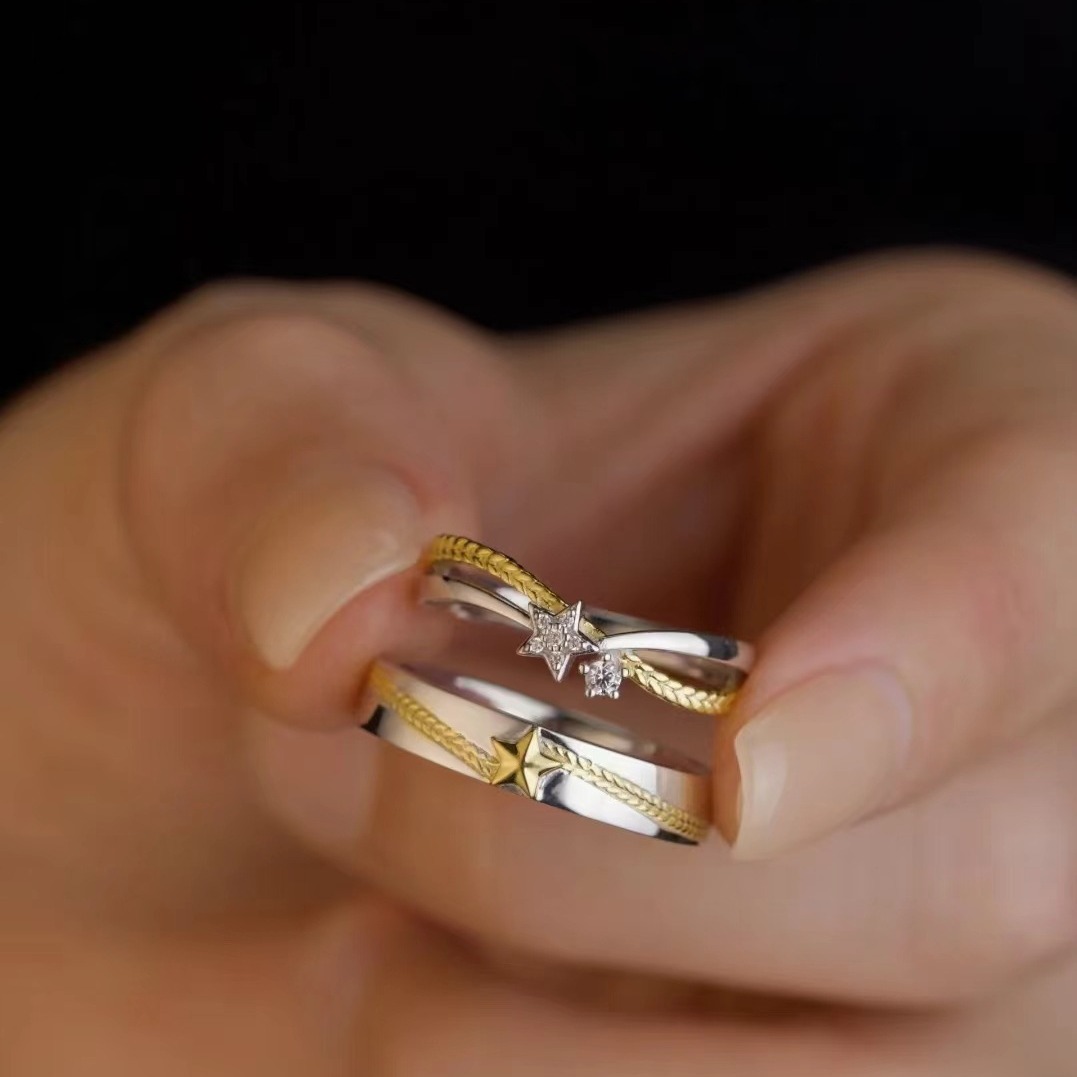 戀人迷彩色五角星情侶婚戒熠熠生輝經典大氣優雅小眾感異地戀戒指