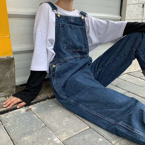 High-waisted Cropped Denim Pants for Women: Fashionable, Buttoned, Elegant Harajuku-Style Trendy Denim Overalls