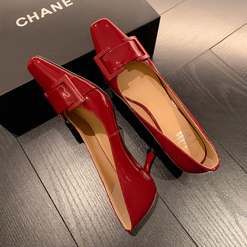 Fashionable elegant high heels stiletto heels square toe made of…