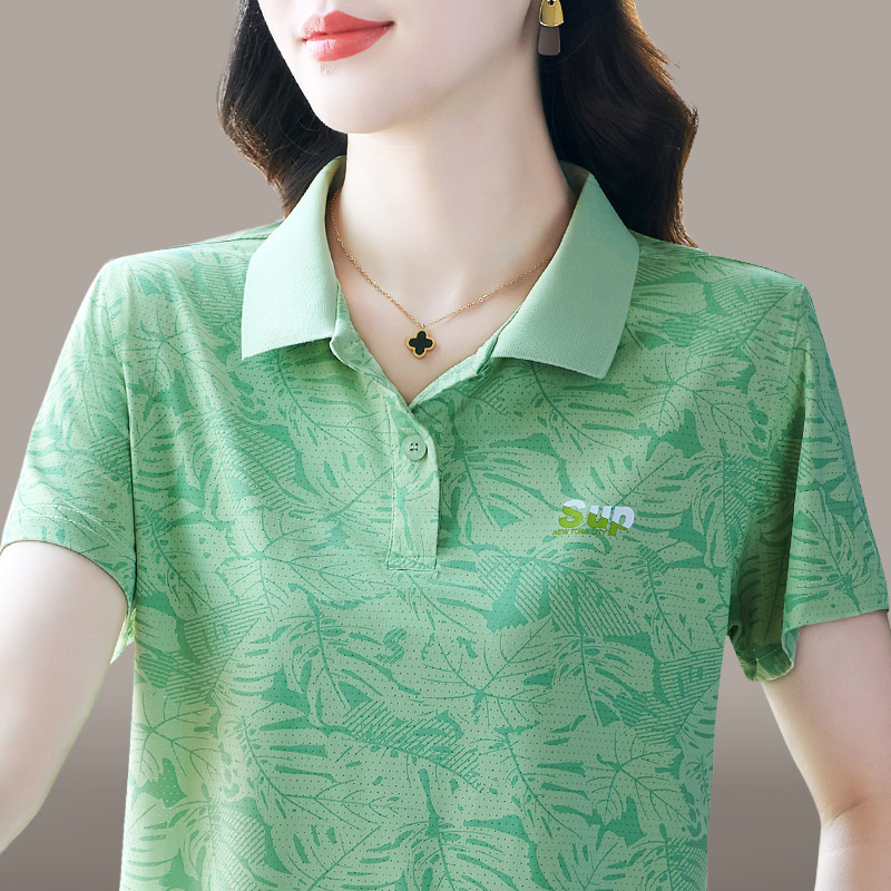 Breathable Ice Silk Short-sleeved T-shirt Women's Summer New Quick-drying Sports POLO Shirt Fashion Hugh Lar Casual Top T-shirt Breathable Ice Silk Short-sleeved T-shirt Women's Summer New Quick-drying Sports POLO Shirt Fashion Hugh Lar Casual Top T-shirt