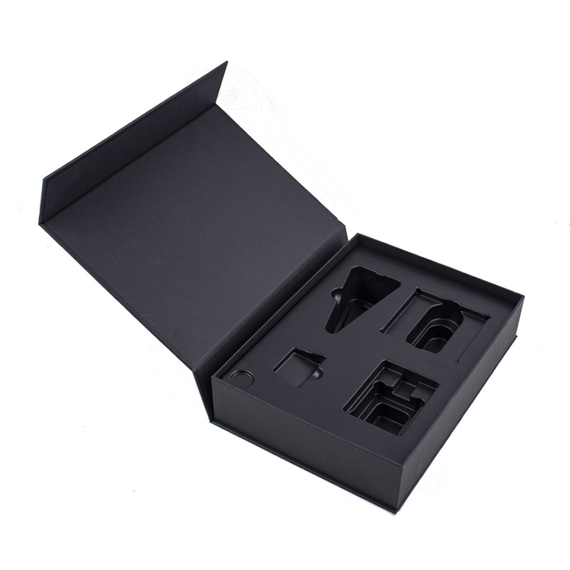 Caja de libro de producto electrónico Flip Negro Grande caja de regalo plegable magnética boutique cosméticos caja de embalaje digital