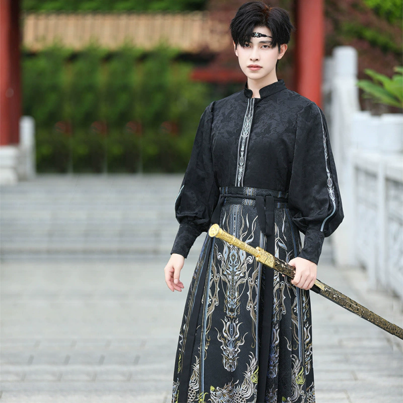Оригинальный и стильный Ланьлин король Qilin дракон рисунок ткань золотая лошадь лицо юбка мужской хуанфу новый китайский стиль топ школьная форма костюм