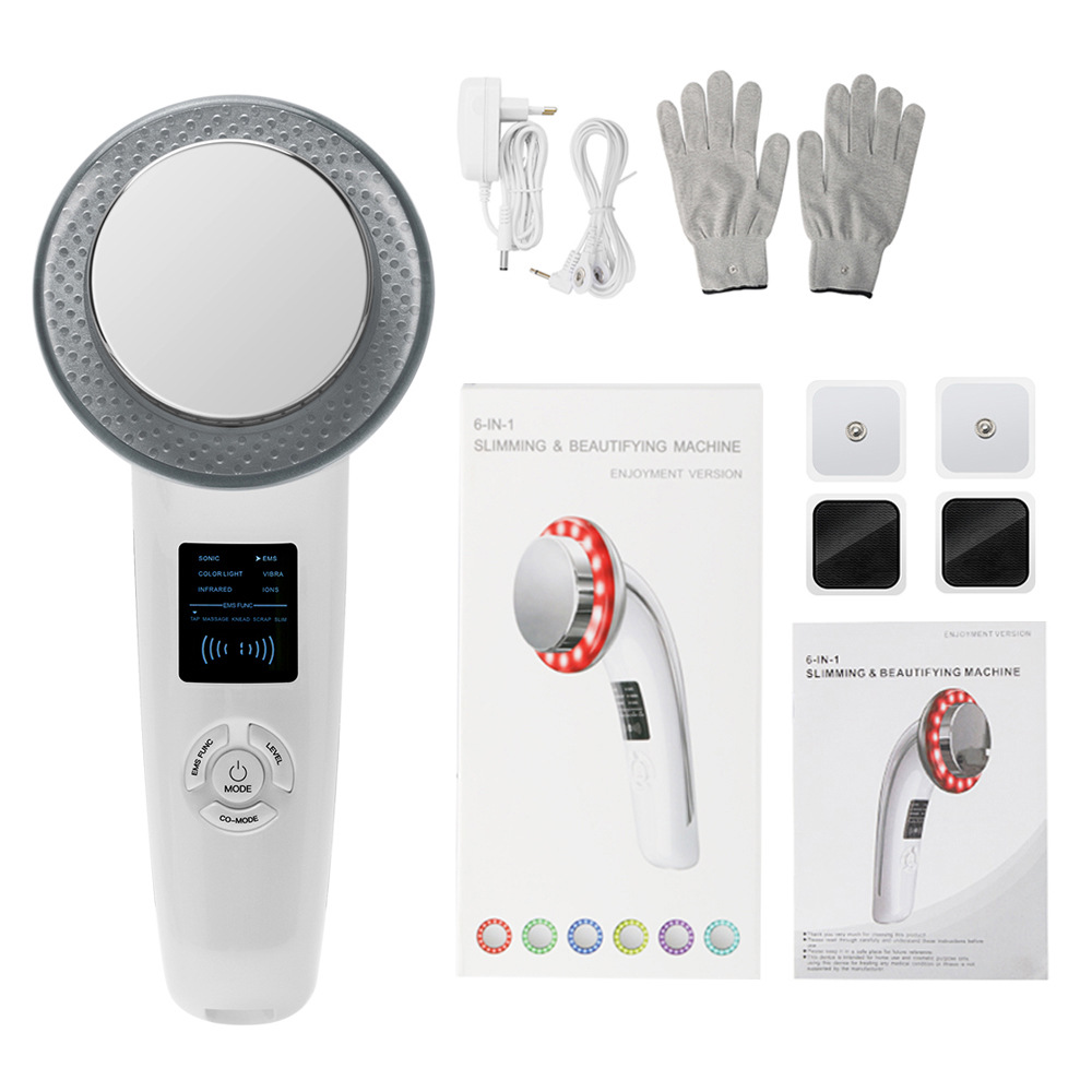 Instrumento de adelgazamiento seis en uno EMS LED color luz vibración masaje que forma instrumento ultrasónico belleza instrumento transfronterizo