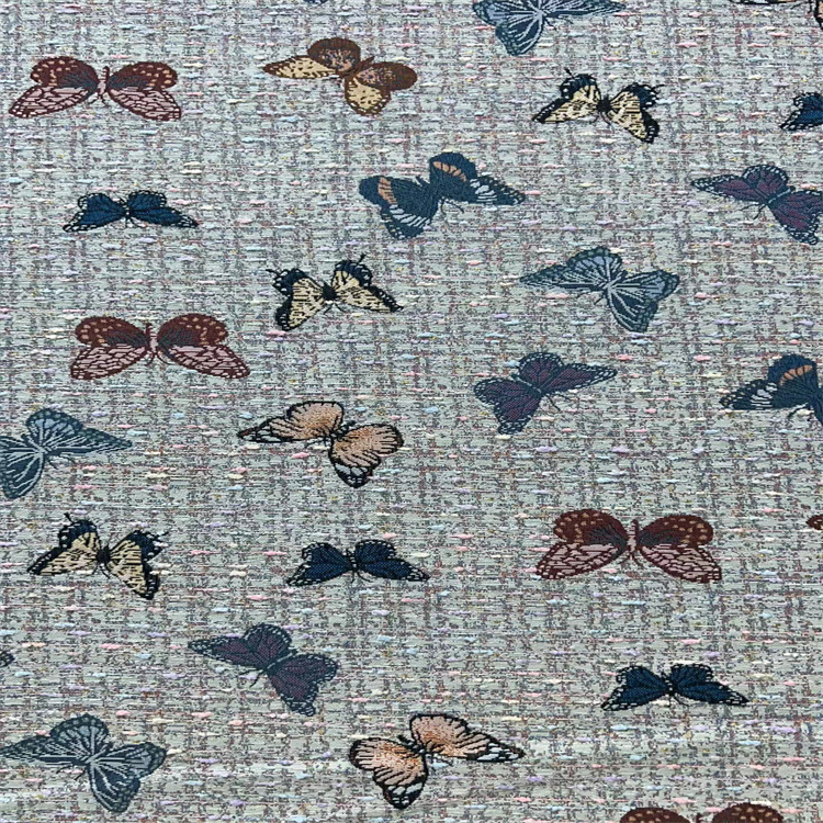 蝴蝶飞舞图案色织提花布梭织布面料适用于服装装饰沙发布鞋子布
