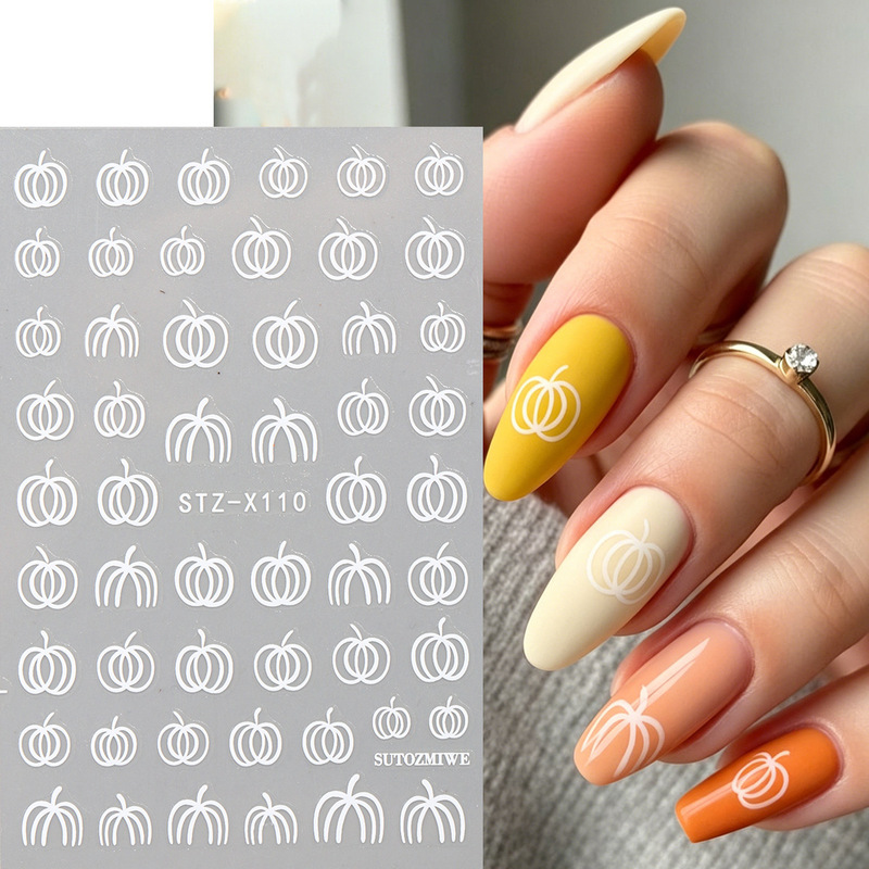 Cross-Border New Nail Art Stickers Ins Minimalist Style Halloween Autumn White Pumpkin Adhesive Nail Stickers Wholesale Cross-Border New Nail Art Stickers Ins Minimalist Style Halloween Autumn White Pumpkin Adhesive Nail Stickers Wholesale