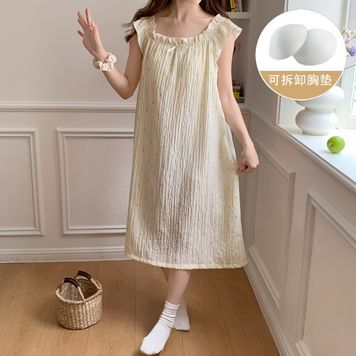 Pijama de verano, vestido de mujer, nuevo estilo con cojín de pecho, flores dulces, estudiantes, pijamas caseros, cabello de acento