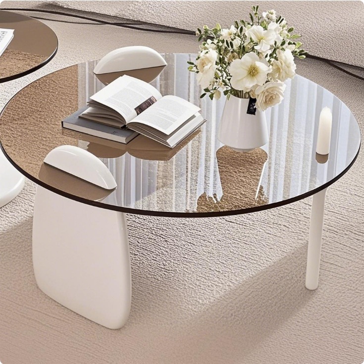 Fábrica directa de fábrica directa pequeña sala de estar de vidrio temperado mesa de té redonda combinación de mesa de té de lujo ligera