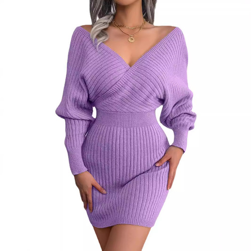 Autumn/Winter Sexy Cross V-Bust Batwing Skirt Bodycon Dress, Independent Women's Clothing