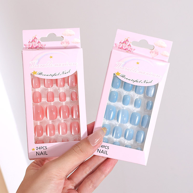 儿童新品穿戴甲多巴胺月光猫眼指甲贴片糖果色甲片贴片|undefined