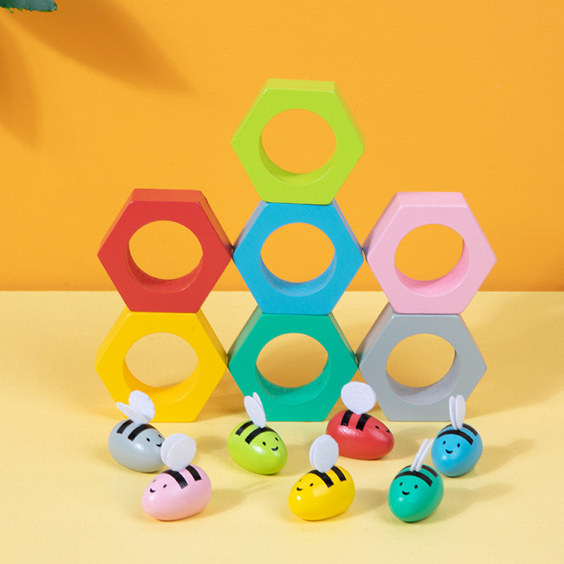 Juego de madera los niños educación temprana kindergarten color cognición juego colmena Jenga clip abeja juguetes educativos