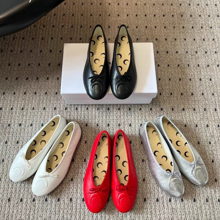 [Sheii Su Yinyin] Moon Print Bow Ballet Flats French Slip-On Shoes for Women