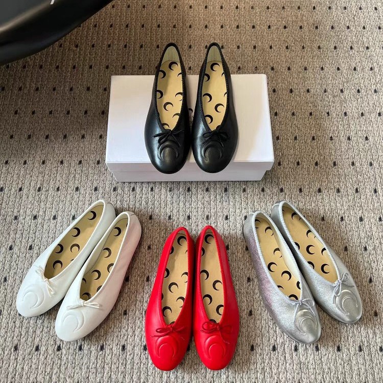 [Sheii Su Yinyin] Moon Print Bow Ballet Flats French Slip-On Shoes for Women