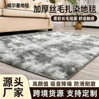 丝毛扎染地毯卧室客厅床边毯奶油风高级加厚房间毛绒地垫沙发脚垫