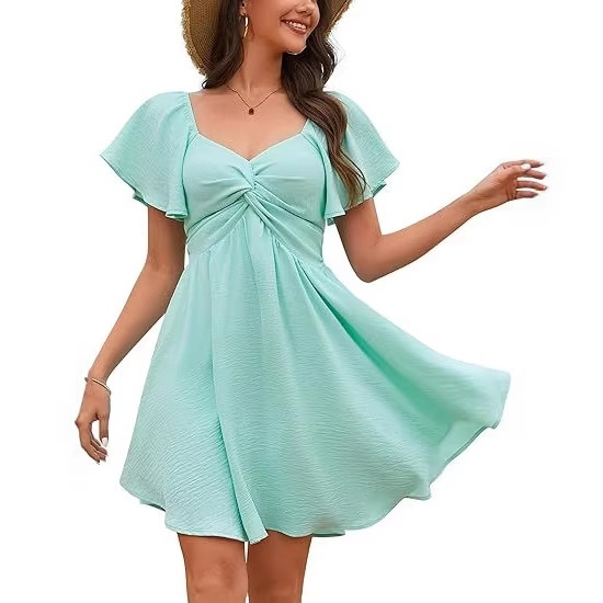 2026 Amazon New V-Neck Sexy Solid Color Long Dress Summer Women's Clothing Comfortable Casual Vacation Family Gathering