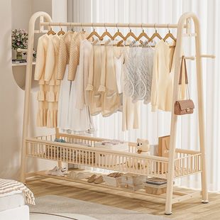 Simple Wardrobe Household Bedroom Dormitory Rental Room Floor-to-Floor Clothes Hanging Rack Cream Style Storage Children's Wardrobe
