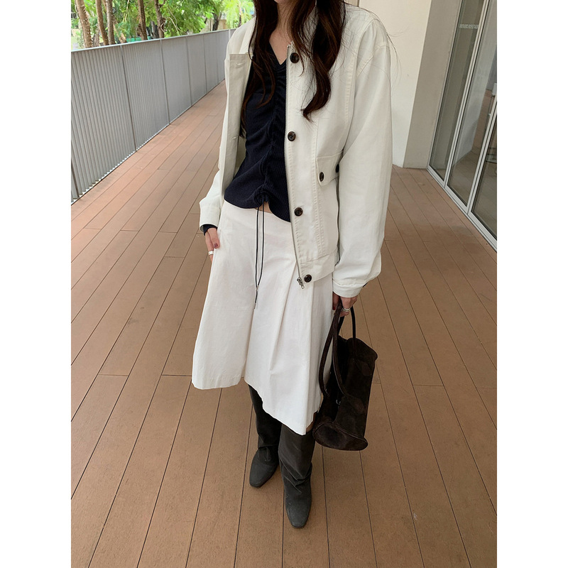 [Clearance Sale] Retro Workwear Jacket for Women, New Autumn Style, Elastic Hem, Loose Casual Turn-Down Collar Jacket