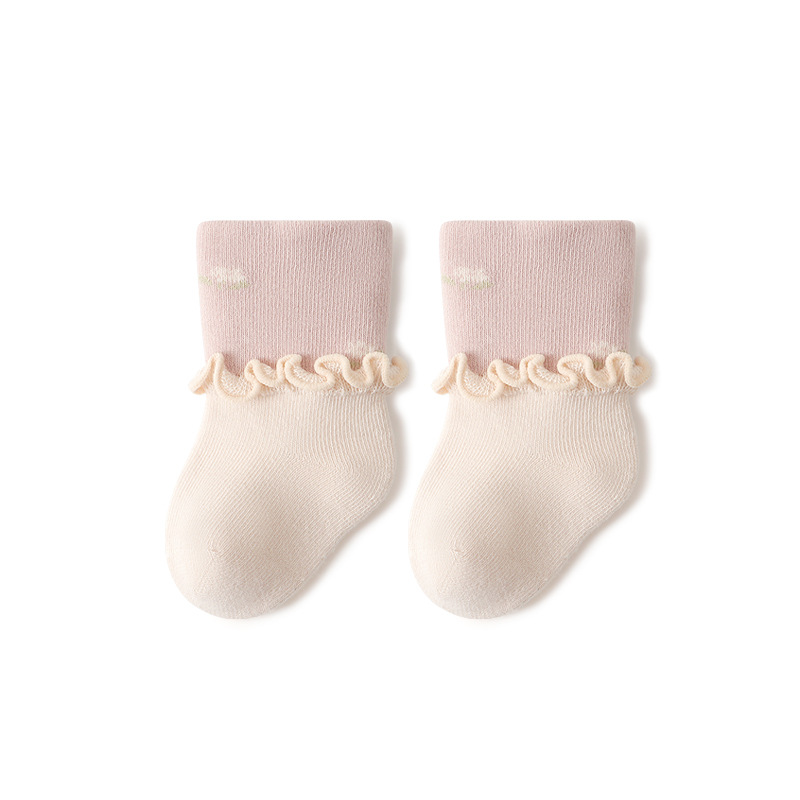 2024 primavera nuevos productos calcetines para bebés, encaje de hongos, boca ancha, piernas no estiradas, calcetines de tubo para bebés recién nacidos, calcetines de algodón deshuesados