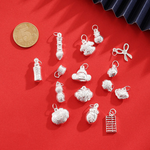Sterling Silver Pendant Abacus Bag Fortune Lock Necklace Men and Women Personality Hanging Ornaments DIY Silver Jewelry Bracelet Woven Accessories