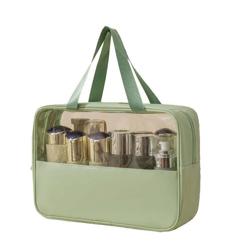 Capacious waterproof cosmetic bag PVC, polyurethane handheld organizer bag for traveling