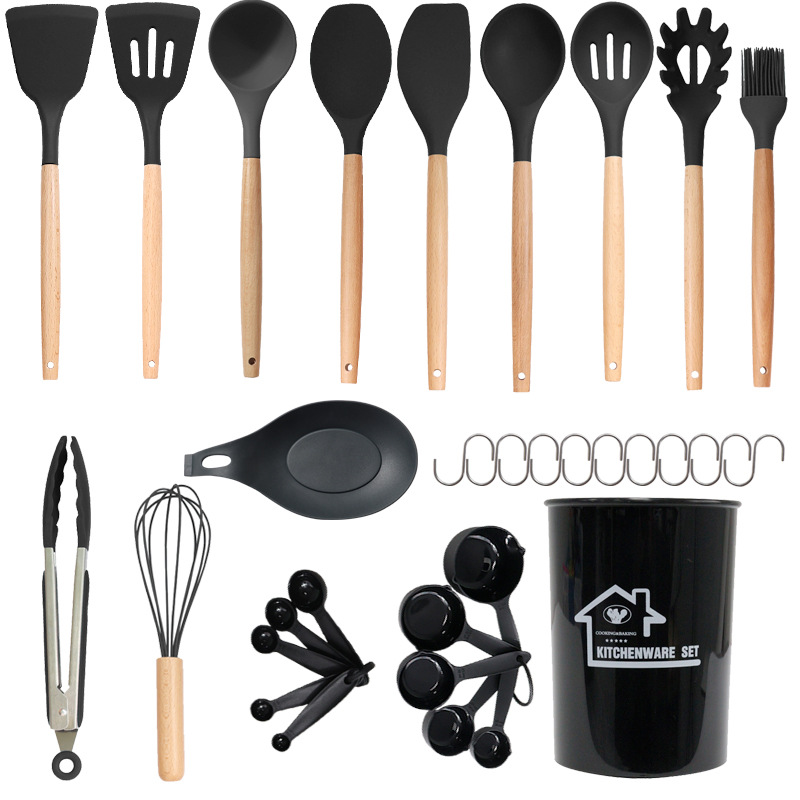 Cuchara de sopa de espátula de silicona transfronteriza Juego de 33 piezas sartén antiadherente resistente a altas temperaturas Espátula de silicona Juego de utensilios de cocina de silicona en stock al por mayor