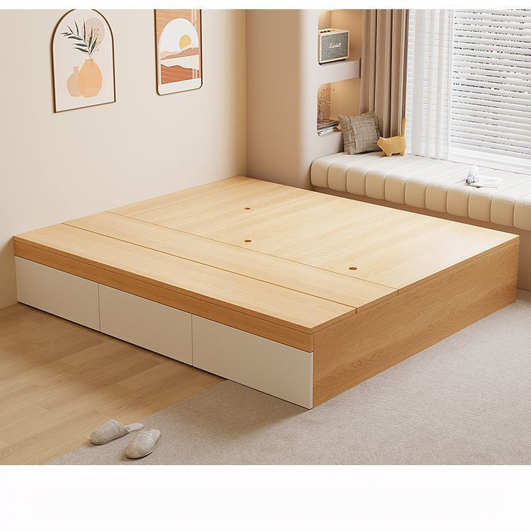 Solid Wood Bed, Modern and Simple Double Bed Without Headboard, Storage Bed, Drawer-Type Tatami Single Bed Integrated