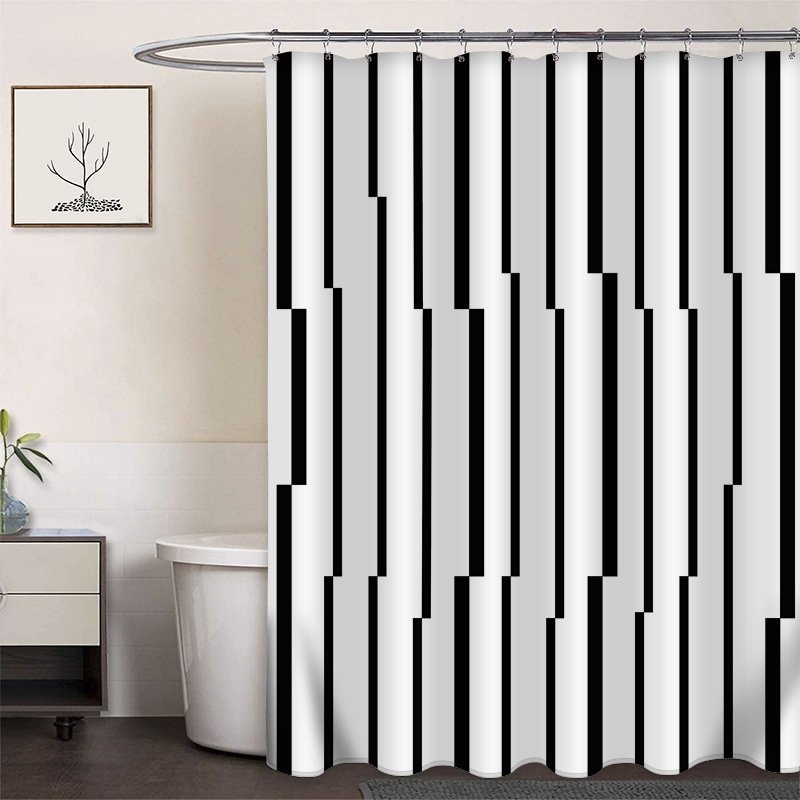 Cortina de ducha de poliéster impresa con hebilla de cortina de ducha de plástico baño cuarto de baño cortina de partición impermeable a prueba de moho