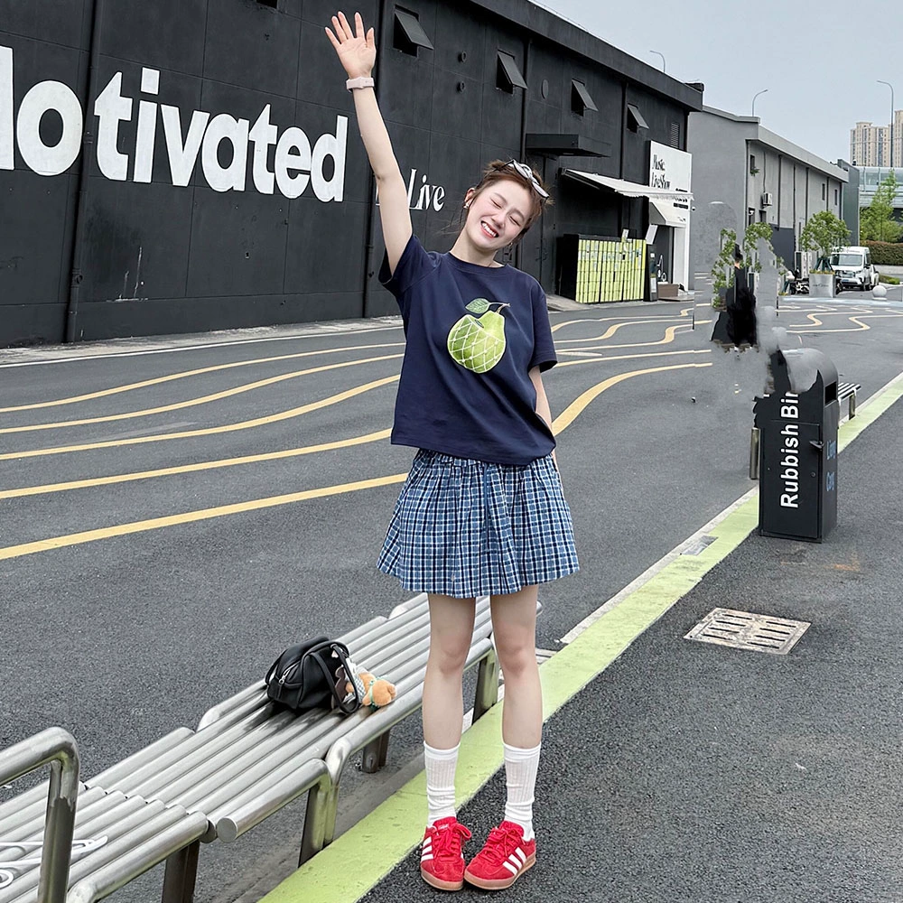 Печатное платье для женщин 2025 новый стиль миниатюрный летний комплект синий клетчатый короткий юбка костюм