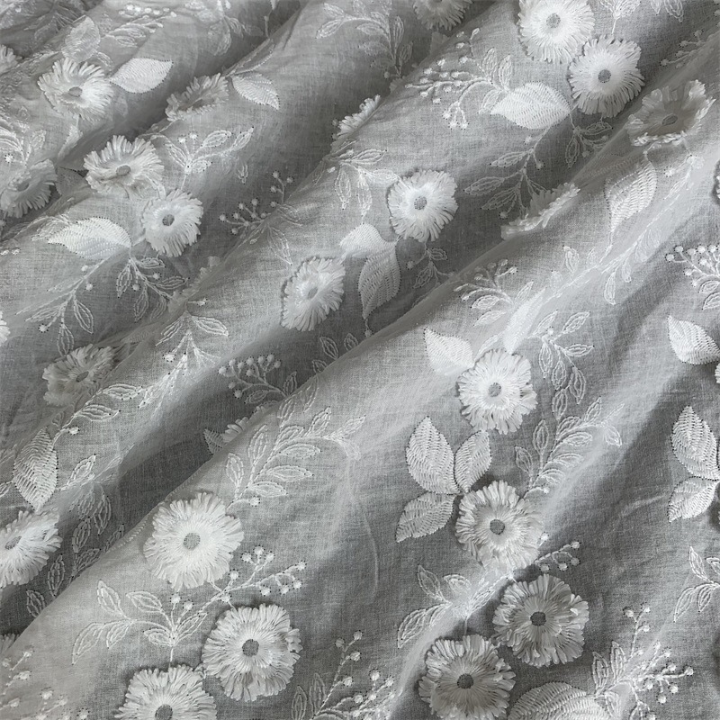 立体流苏毛绒花朵棉布刺绣蕾丝花边面料 窗帘连衣裙女服饰宽135cm