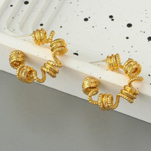 跨境欧美镀金色螺旋圆形耳圈麻花弹簧电话线耳环银针潮牌首饰品