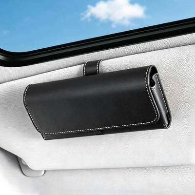 Cross-Border Car-Mounted Glasses Case for Hanging on the Sun Visor, In-Car Sunglasses Storage, Glasses Clip, Car Leather Glasses Case (Car Glasses Clip/Bill Clip) - black