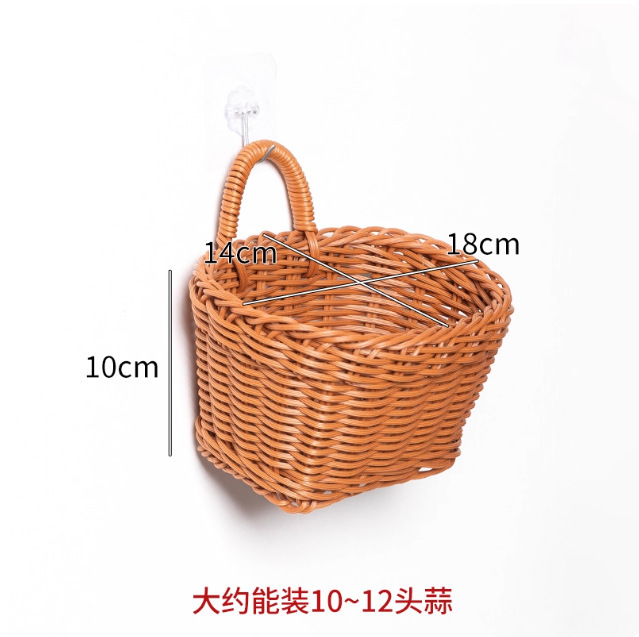 老式藤编收纳篮厨房葱姜蒜收纳筐墙上壁挂式免打孔收纳小挂篮批发|undefined
