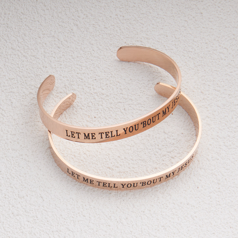 Charm colored jewelry style stainless steel engraved bracelet with C-shaped opening bracelet, adjustable size_voghion.com