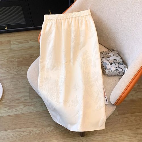 New Chinese-style national style jacquard skirt for women spring new high-waist straight hip-covering skirt side slit A-line one-step skirt