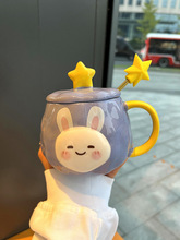 可爱兔子杯子带盖带勺创意马克杯男女生陶瓷水杯办公室情侣咖啡杯