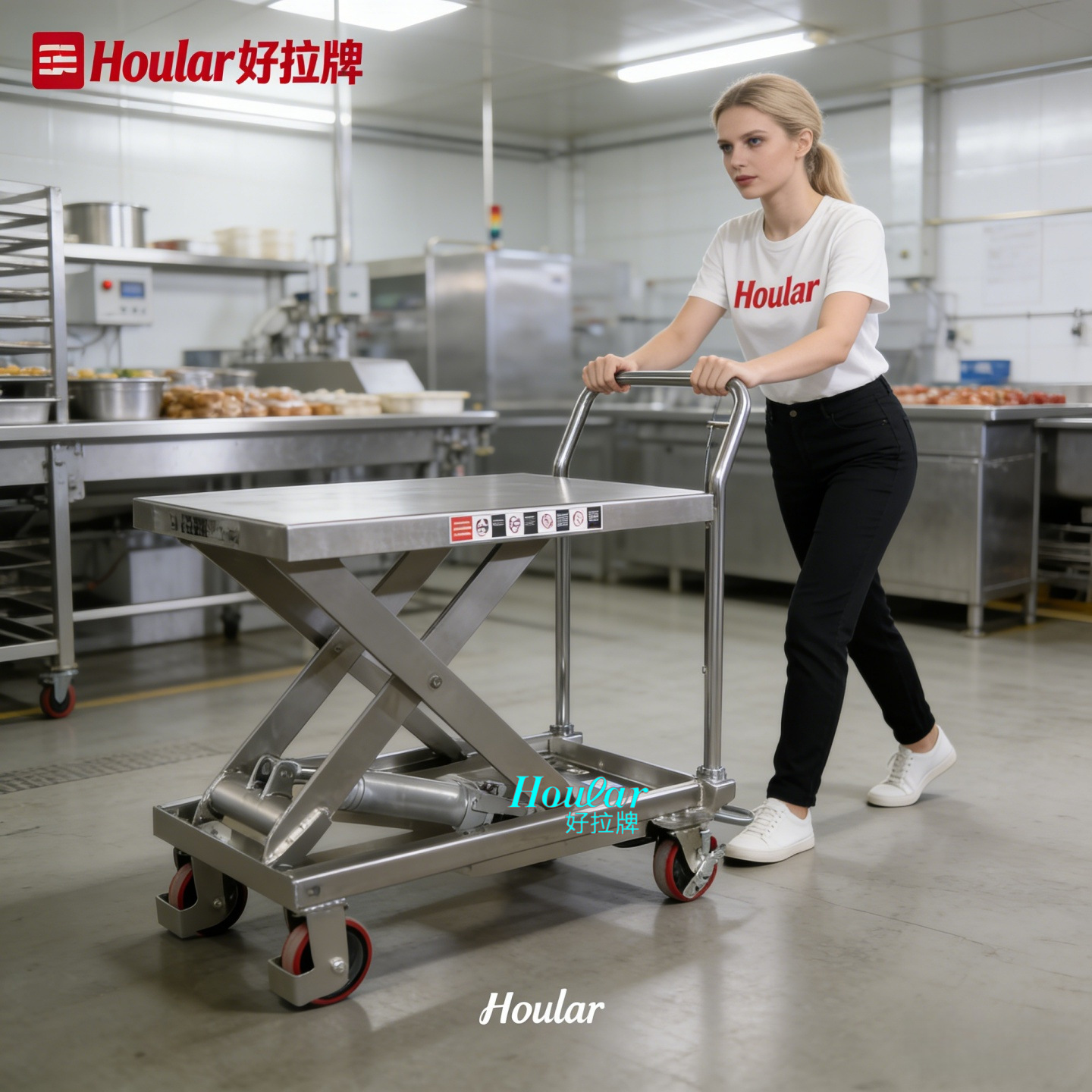 跨境全不锈钢手动平台车500kg液压升降304sus不锈钢手推车升高车