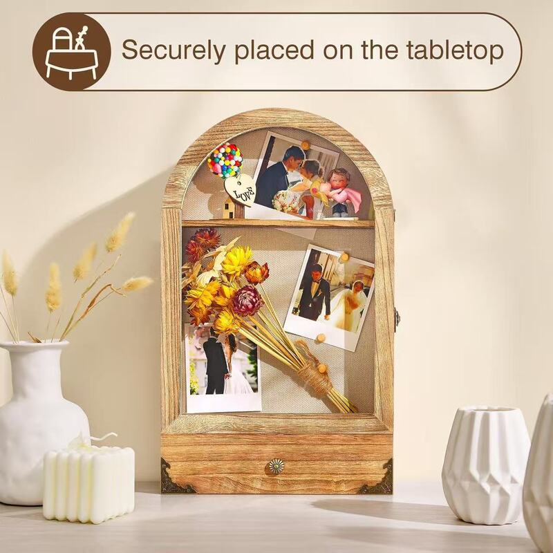 Customized Dried Flower Photo Frame Wooden Arch-Shaped Wall-Mounted Decorative Shadow Box Solid Wood Memorial Bouquet Frame Shadow Box Photo Frame