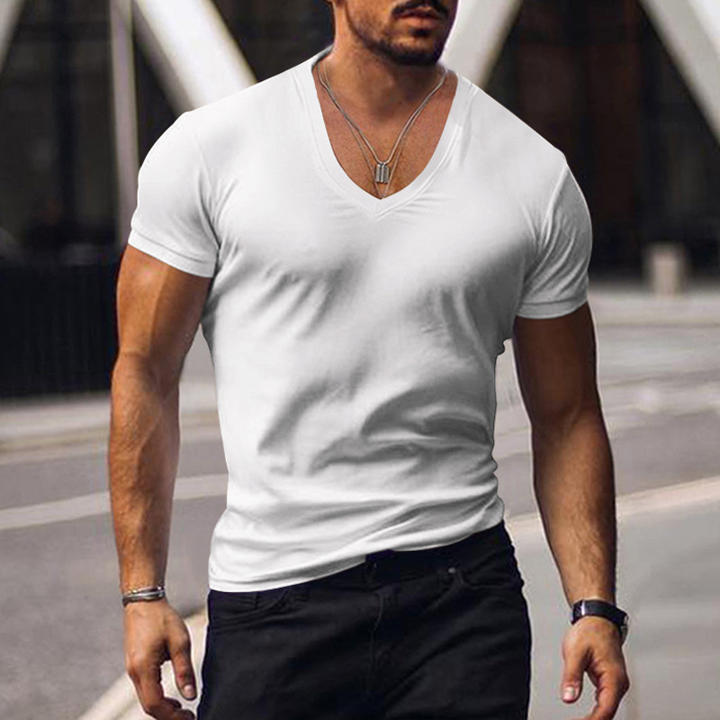 2024 Men's R cotton top summer V-neck solid color large casual T-shirt short sleeved new_voghion.com