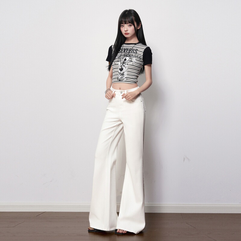Japanese and Korean Casual Elastic Mid-Low Waist Jeans for Women, New Spring Style, Loose Fit, Slimming, Textured Flared Pants, Cross-Border Hot Selling Japanese and Korean Casual Elastic Mid-Low Waist Jeans for Women, New Spring Style, Loose Fit, Slimming, Textured Flared Pants, Cross-Border Hot Selling