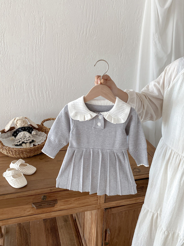 女の子のセータースカート韓国子供服 2025 秋スタイル西洋スタイル女の赤ちゃん甘いドレスプリーツプリンセススカート|undefined