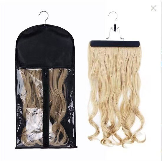 Wig Bag Non-woven Zipper Wig Storage Bag Transparent PVC Wig Dust-proof Bag with Hanger Printable LOGO