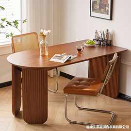 日式实木餐桌家用餐厅创意复古怀旧半圆桌子现代简约小户型吃饭桌
