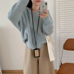 秋冬甜美温柔宽松慵懒风软糯连帽针织毛衣女复古休闲时尚内搭上衣