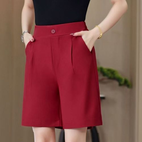 Korean Summer New Women's 5-Finger Suit Shorts Black Commuting Plus Size High-Waist Loose Slimming Wide Leg Pants for Outdoor Wear