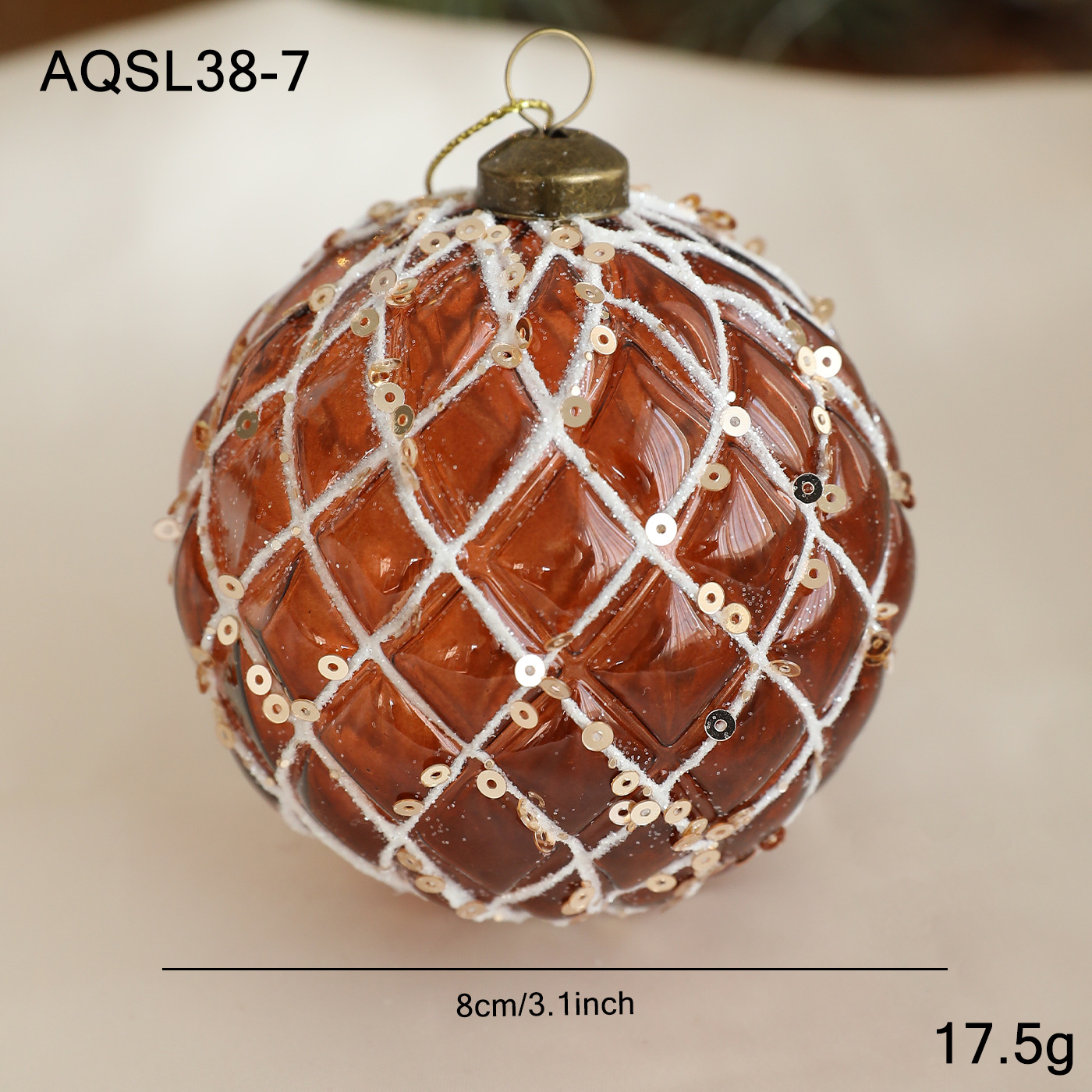 Nuevo producto 8CM bola de Navidad color café polvo oro polvo retro árbol de Navidad colgante bola decoración colgante diseño colgante